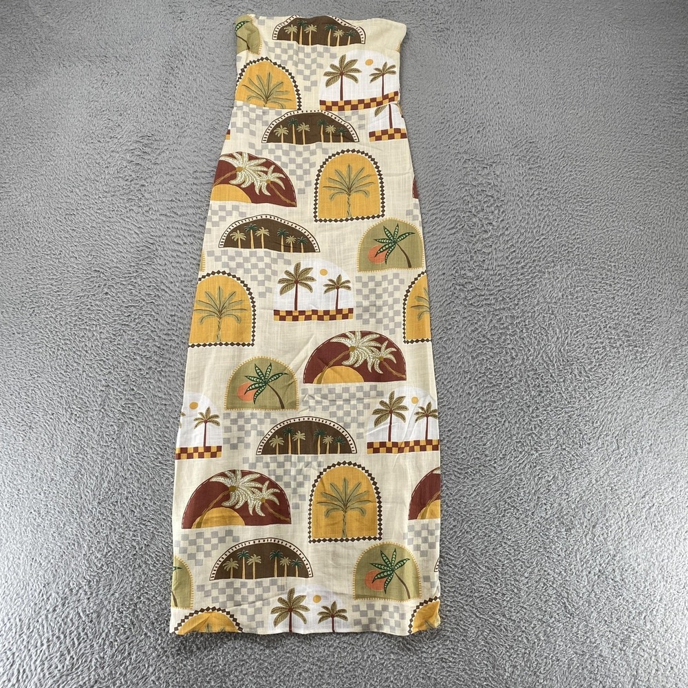 Paper Heart Maxi Dress Womens Small Tropical Palm Strapless‎ Smocked Beachy